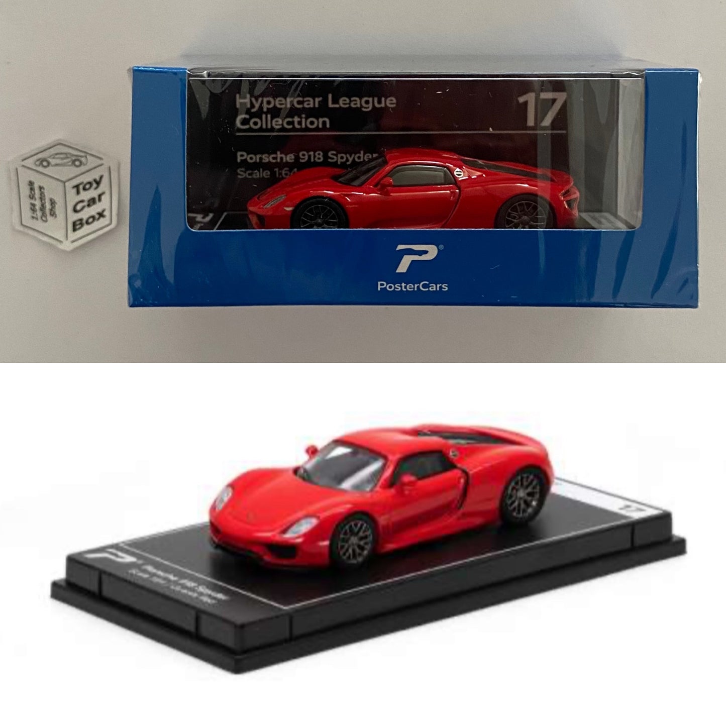 KINTOY POSTER CARS - Porsche 918 (Guards Red #17 - 1/64 Scale Hypercar) G51g