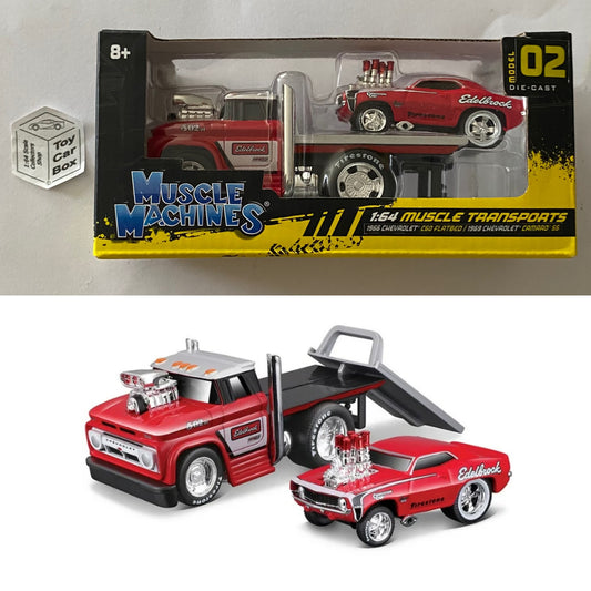 Muscle Machines Transports - 1966 Chevy C60 Flatbed & ‘69 Camaro SS (1:64) H50
