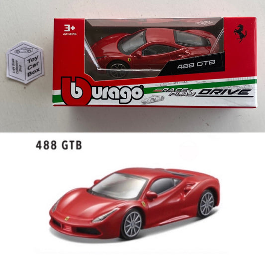 BBURAGO 1/64 - Ferrari 488 GTB (Red - Race & Play - Boxed) F88