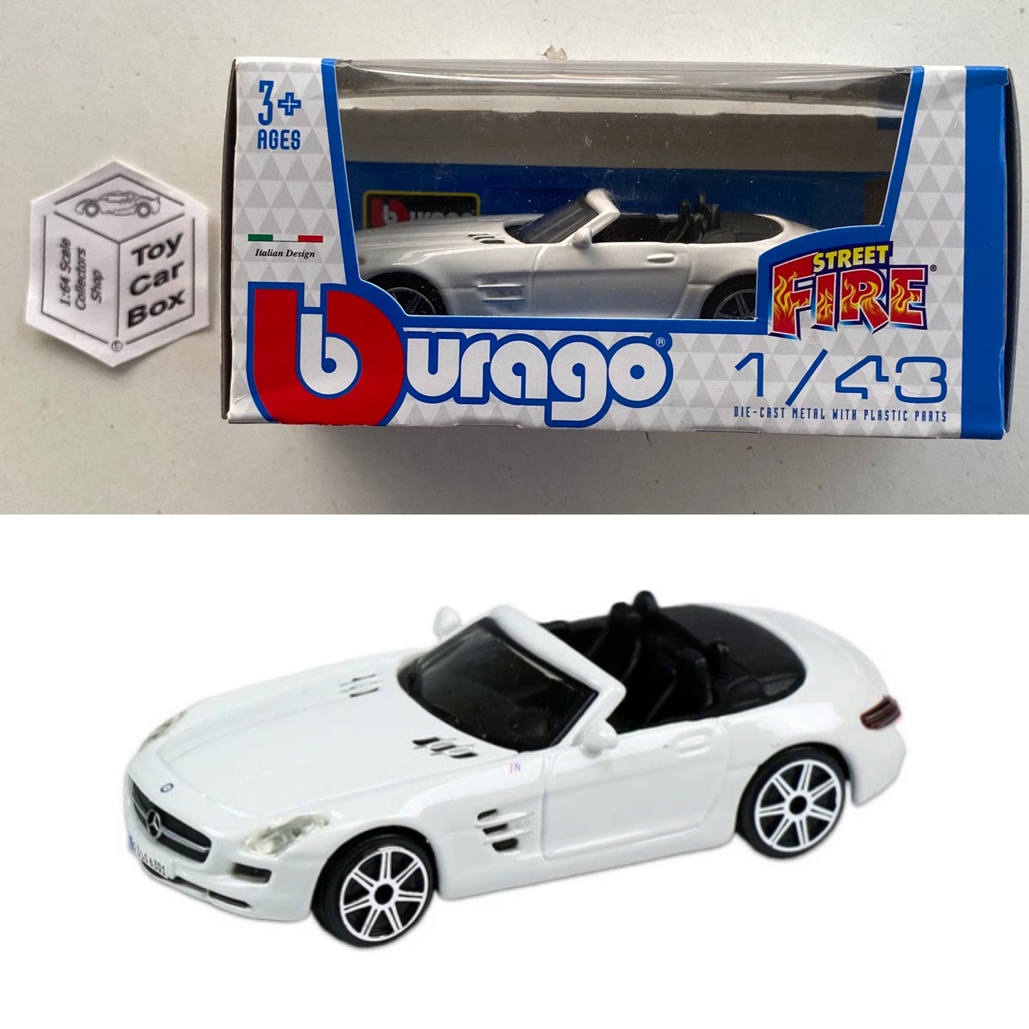 BBURAGO 1/43 - Mercedes-Benz SLS AMG Roadster (White - Street Fire - Boxed) E09g