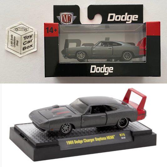 M2 MACHINES - 1969 Dodge Charger Daytona (Grey - Detroit Muscle R78 - 1/64) L92g