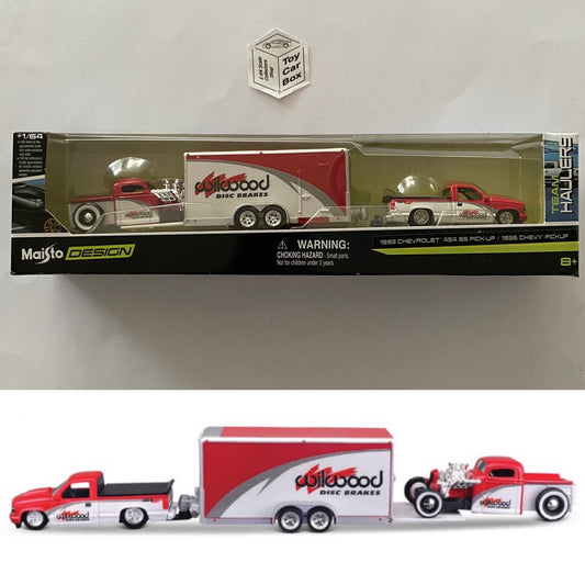 MAISTO 1/64 Team Hauler - 1993 Chevy 454 SS Pickup & ‘36 Pickup (Wilwood) R10g