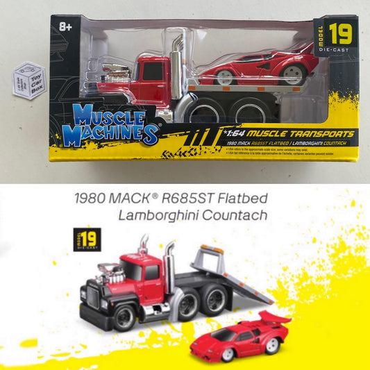 Muscle Machines Transports - Lambo Countach & ‘80 Mack Flatbed (Approx 1:64) J45