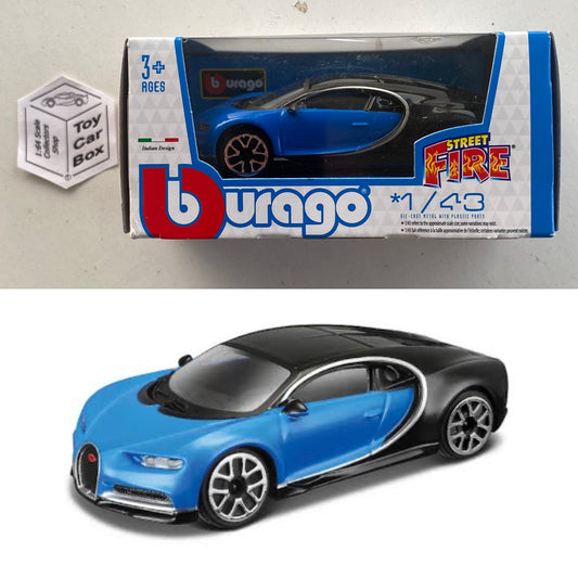 BBURAGO 1/43 - Bugatti Chiron (Blue - Street Fire - Boxed) E09g