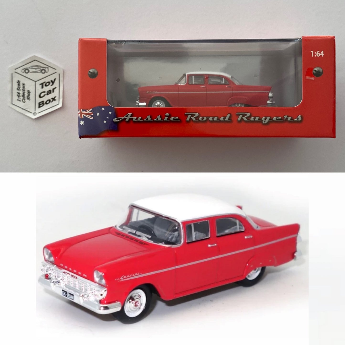 AUSSIE ROAD RAGERS - Holden EK Special Sedan (Red / White Roof - 1:64) Q48
