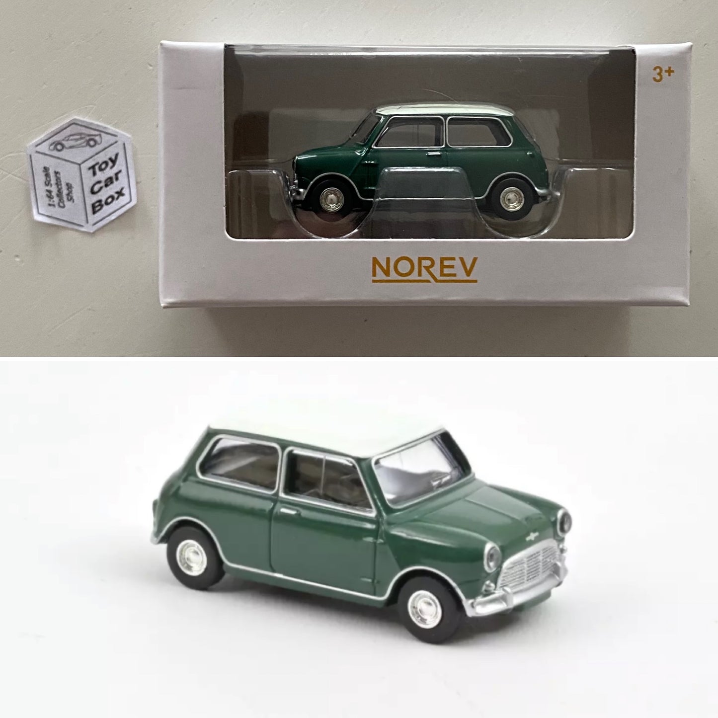 NOREV 1:64 Scale* - 1964 Mini Cooper S (Almond Green & White Roof) G02g