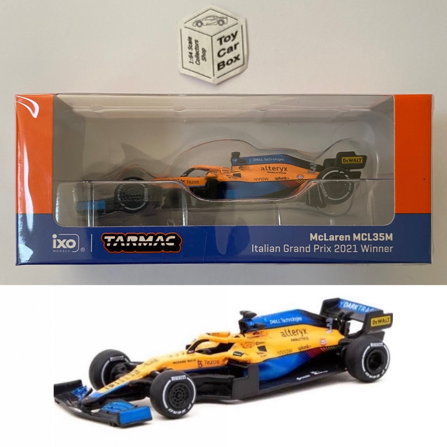 TARMAC - McLaren F1 MCL35M (1/64 Scale - Daniel Ricciardo - 2021 Italian Grand Prix Winner) S75