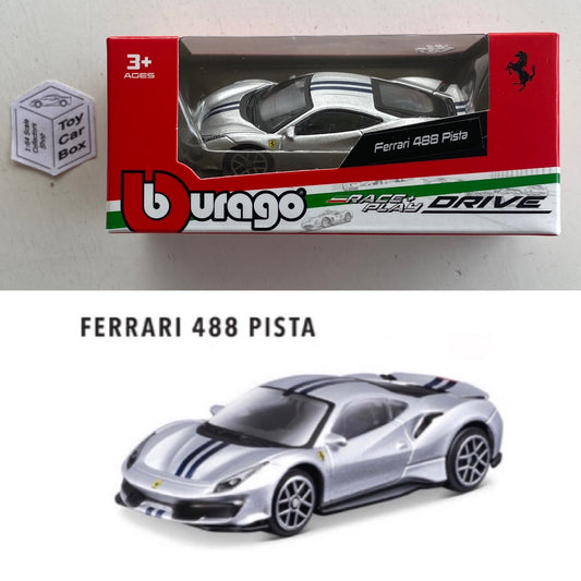 BBURAGO 1/64 - Ferrari 488 Pista (Silver - Race & Play - Boxed) F88