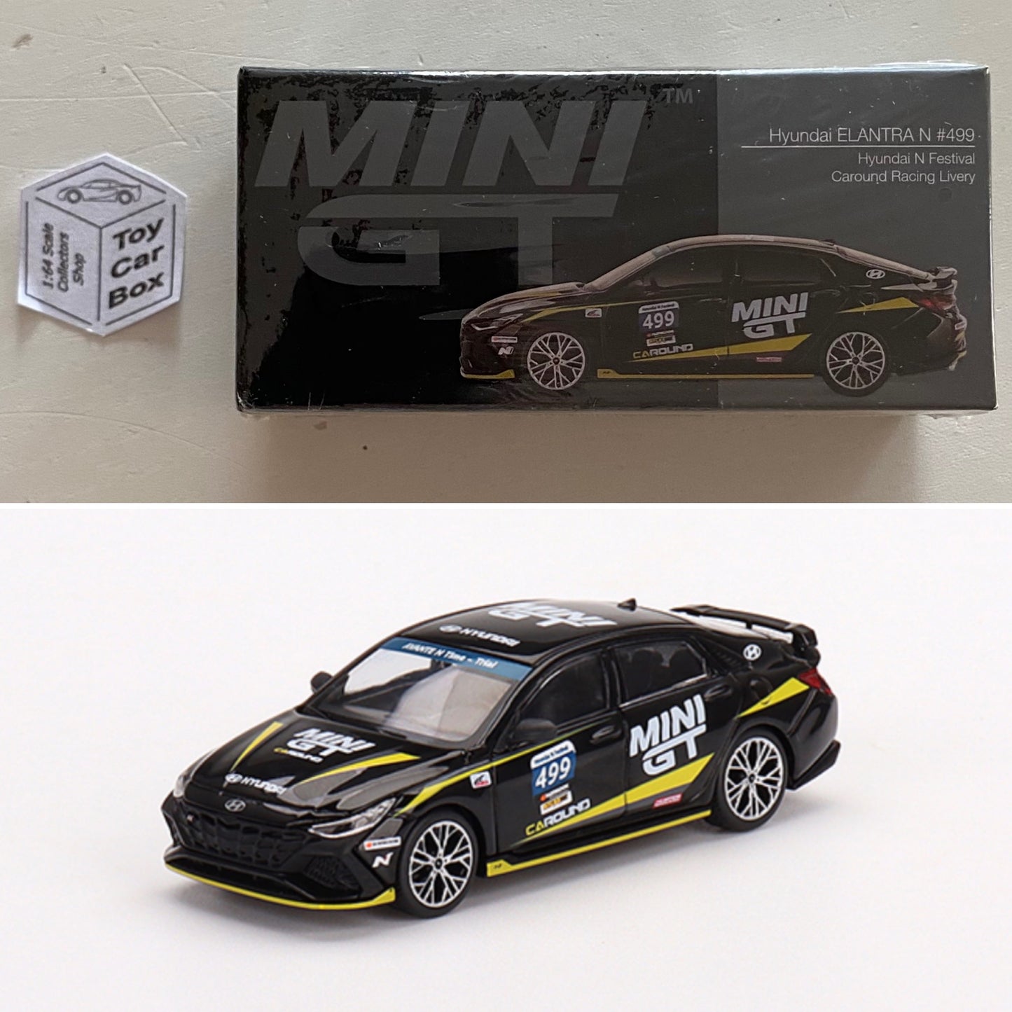 Mini GT #386 - Hyundai Elentra N (Caround Racing - 1/64 Scale Boxed) O64g