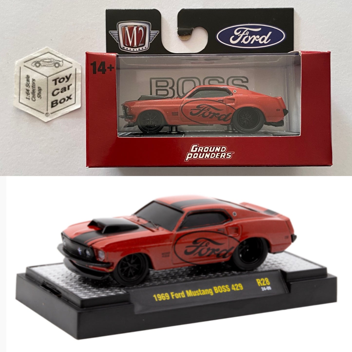 M2 MACHINES - 1969 Ford Mustang Boss 429 (Red - Ground Pounders R28 - 1/64) L92g