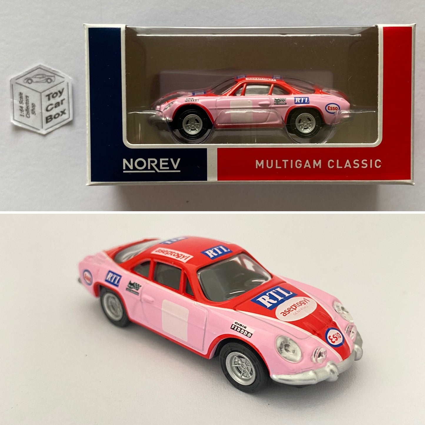 NOREV - 1970 Alpine A110 (Pink - Aseptogyl - 1:64 Scale - MiniJet Boxed) E16g