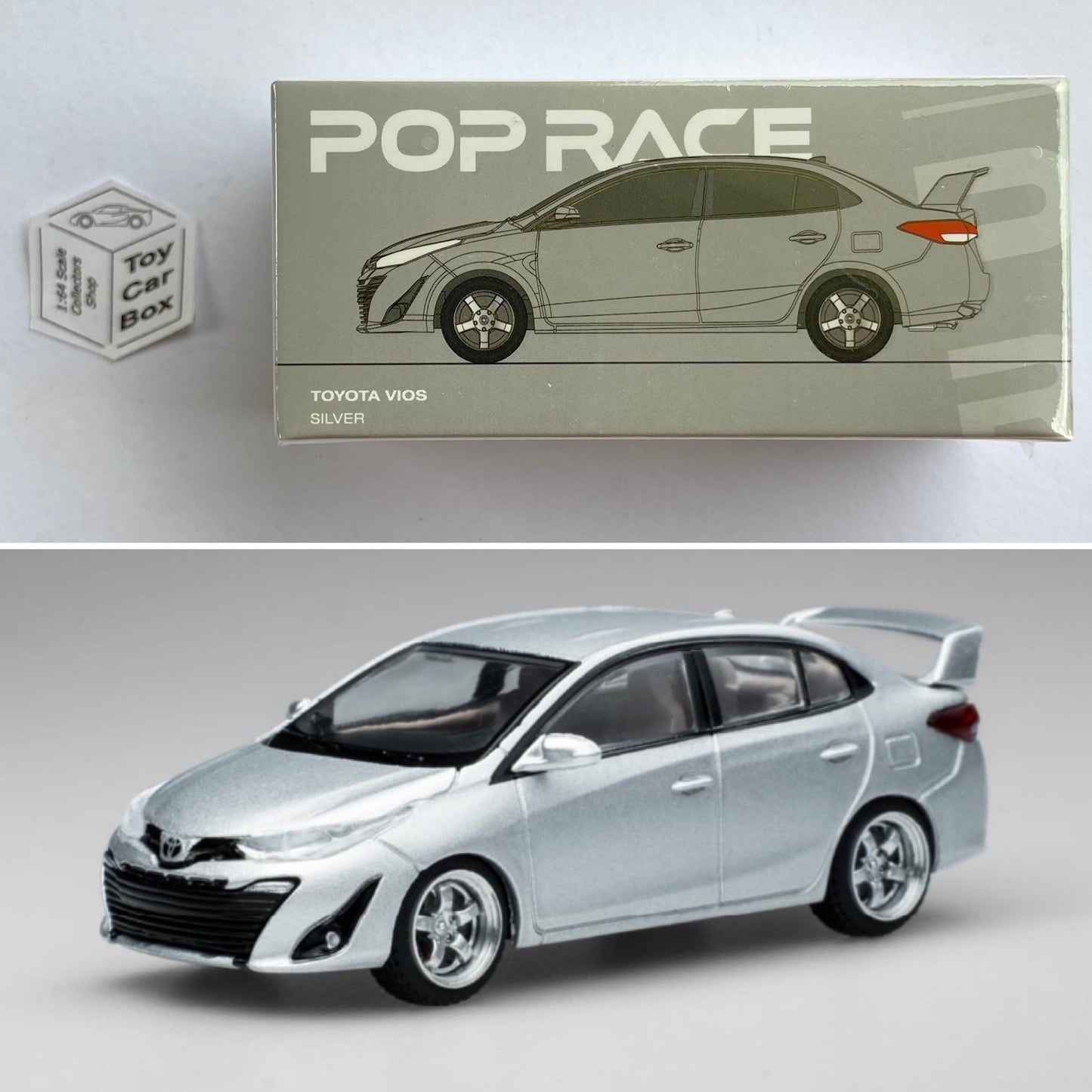 POP RACE - Toyota Vios (1:64 Scale - Silver #PR64-TVIO-22SL - Boxed) Q48