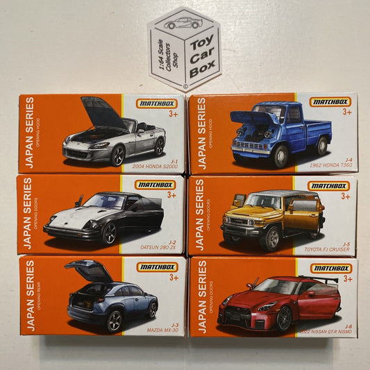 2022 MATCHBOX Japan 6 Car Set (Nissan GT-R, Datsun 280ZX, Toyota FJ Cruiser, MX-30, Honda S2000 & T360) BI22