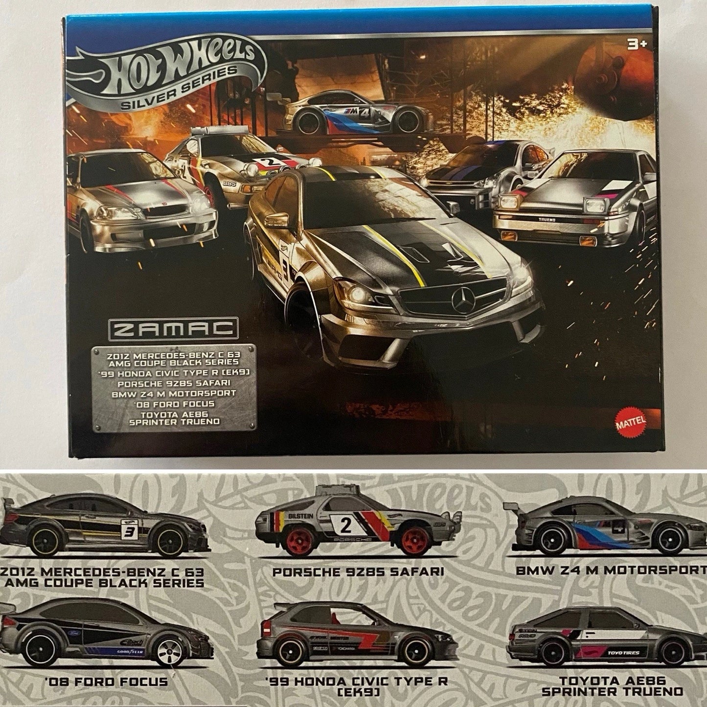 2025 HOT WHEELS Zamac 6 Car Set -C63 AMG, 928, Civic EK9, Z4, Focus & AE86 - R00