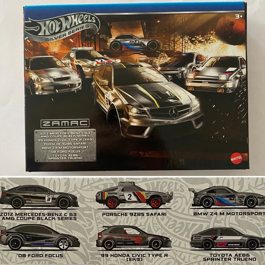 2025 HOT WHEELS Zamac 6 Car Set -C63 AMG, 928, Civic EK9, Z4, Focus & AE86 -V50