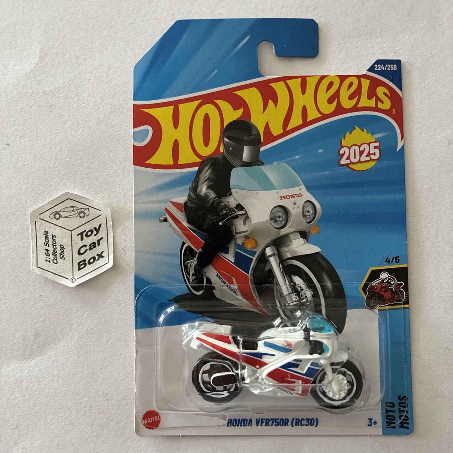 2025 HOT WHEELS #224 - Honda VFR750R RC30 (White #Moto - Long Card) B64