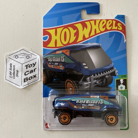 2023 HOT WHEELS #143 - Baja Bison T5 (Blue #7 Green Speed - Long Card) B00