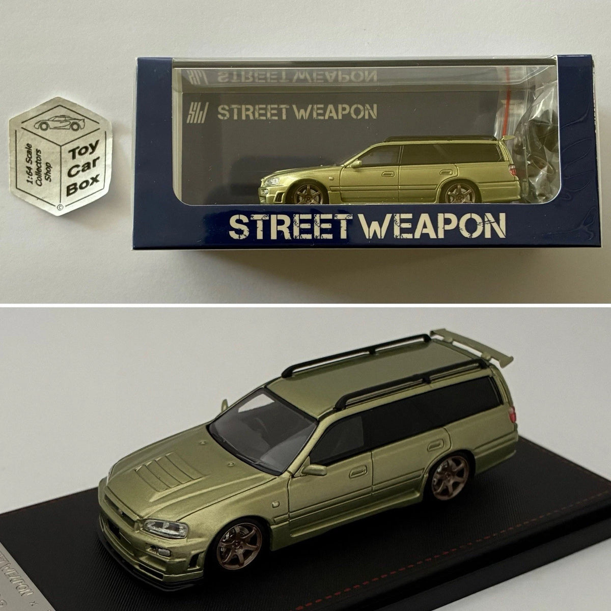 STREET WEAPON - Nissan Stagea R34 Wagon (Jade Green - 1/64 - Display Case) Y37g
