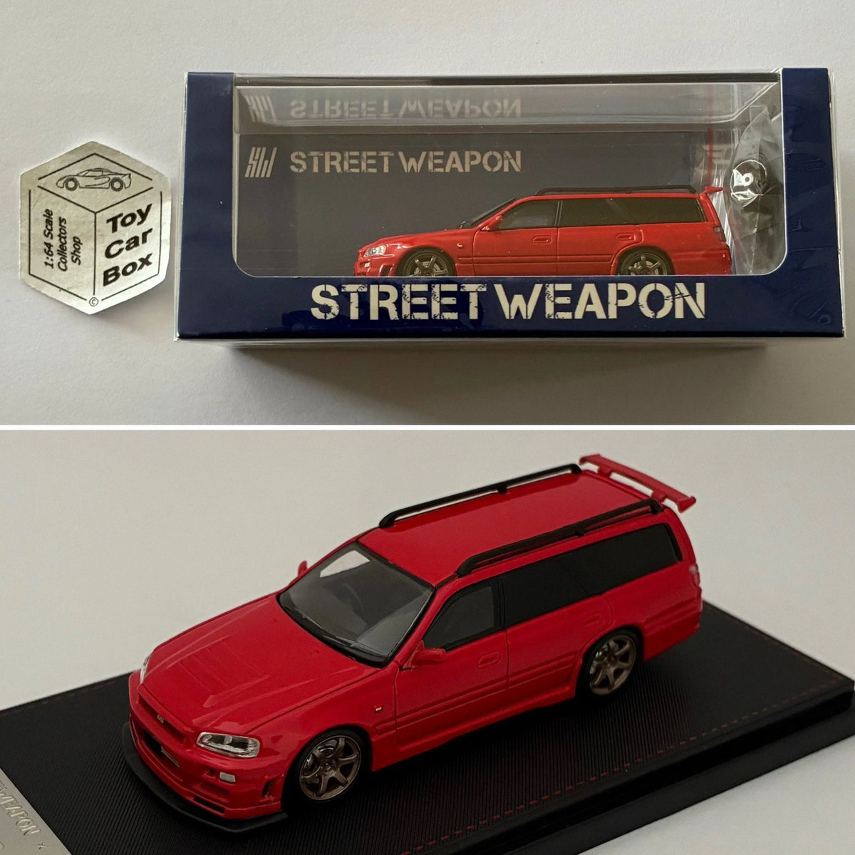 STREET WEAPON - Nissan Stagea R34 Wagon (Red - 1/64 Scale - Display Case) Y37g