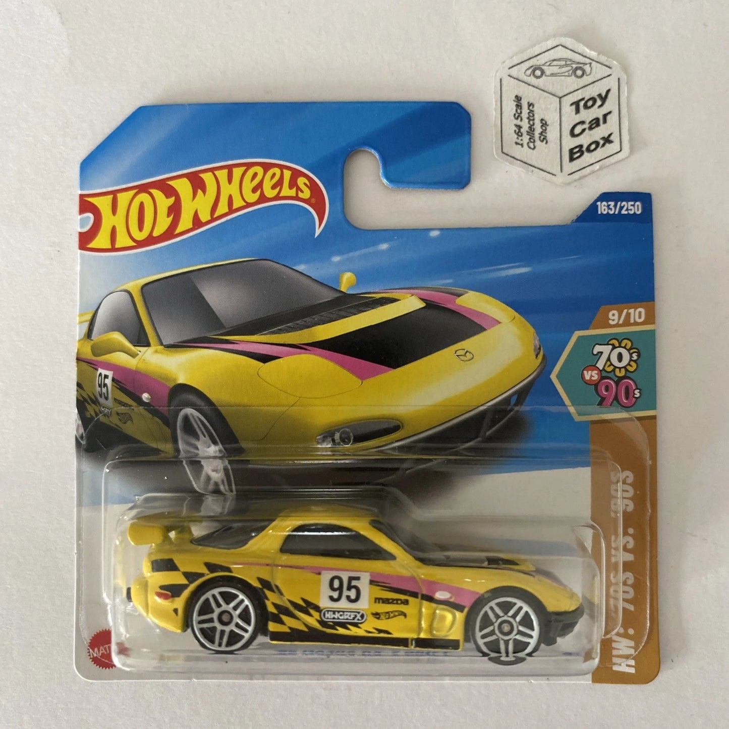 2025 HOT WHEELS #163 - ‘95 Mazda RX-7 Drift (Yellow #9 70s Vs 90s Short Card) A48