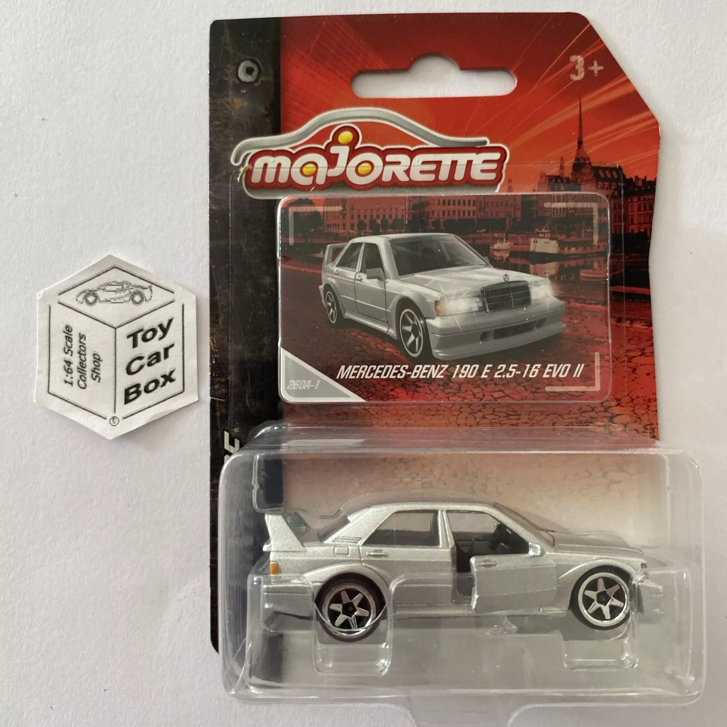 MAJORETTE Mercedes Benz 190 E 2.5 EvoII (Silver- Vintage Cars -Opening Doors) D94