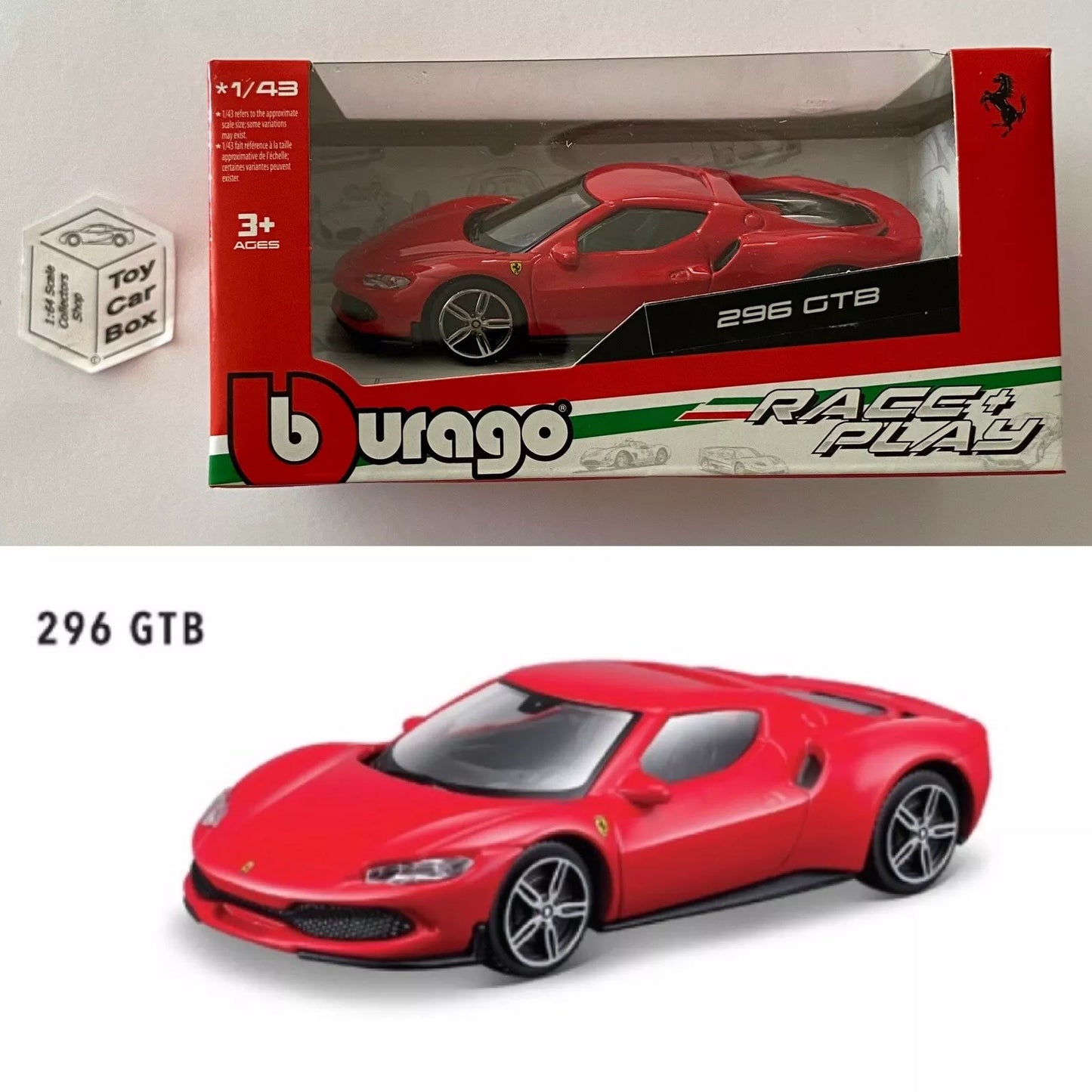 BBURAGO 1/43 - Ferrari 296 GTB (Red - Race & Play - Boxed) E04g