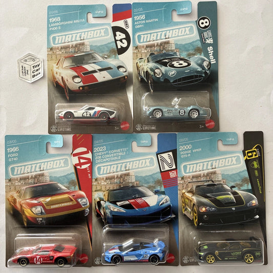 2026 MATCHBOX Themed - Super Car Series 5 Car Set (GT40, Miura, Viper & DBR1) T6g