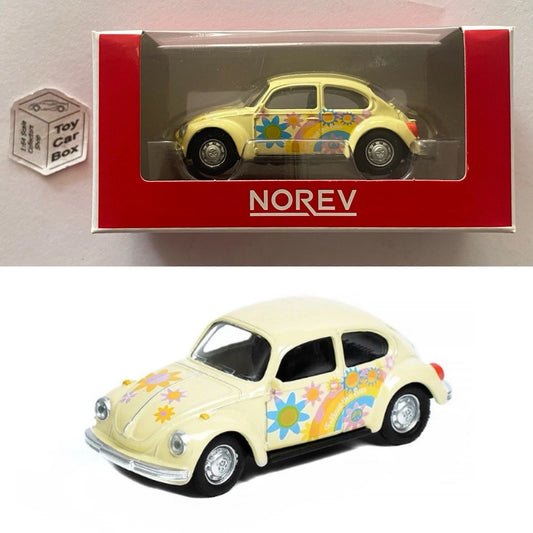NOREV 1:64 Scale* - 1973 Volkswagen Beetle 1303 (Beige - Flowers & Rainbow) F03g