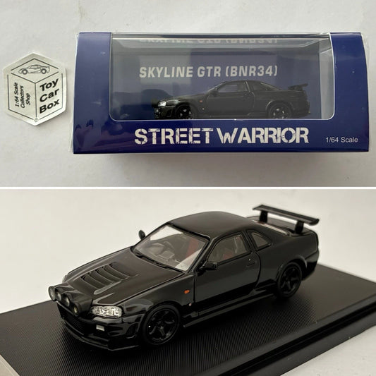 STREET WARRIOR - Nissan GT-R R34 (Black - 1/64 Scale - Display Case) V13g