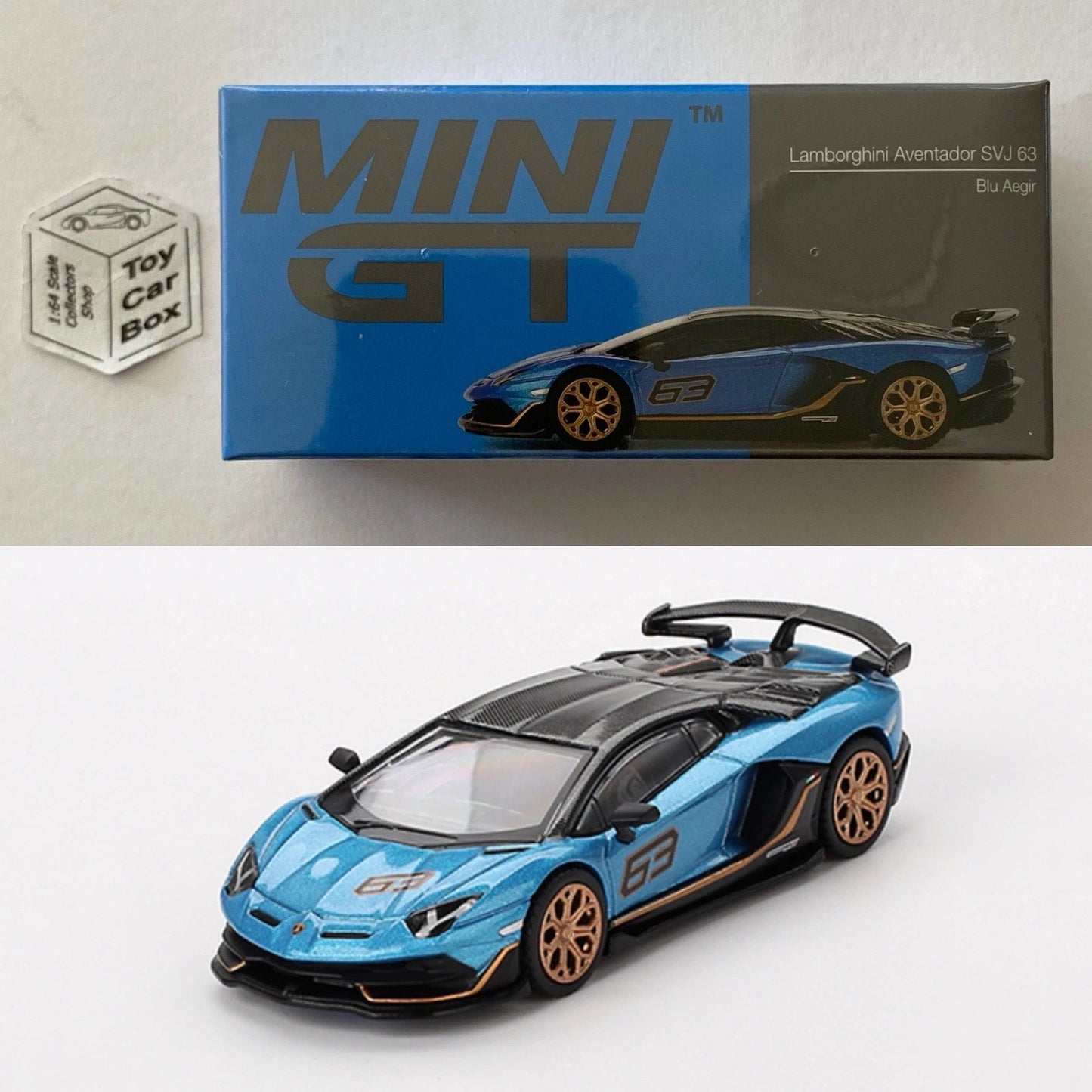 Mini GT #784 - Lamborghini Aventador SVJ 63 (Blu Aegir - 1/64 Boxed) L75g