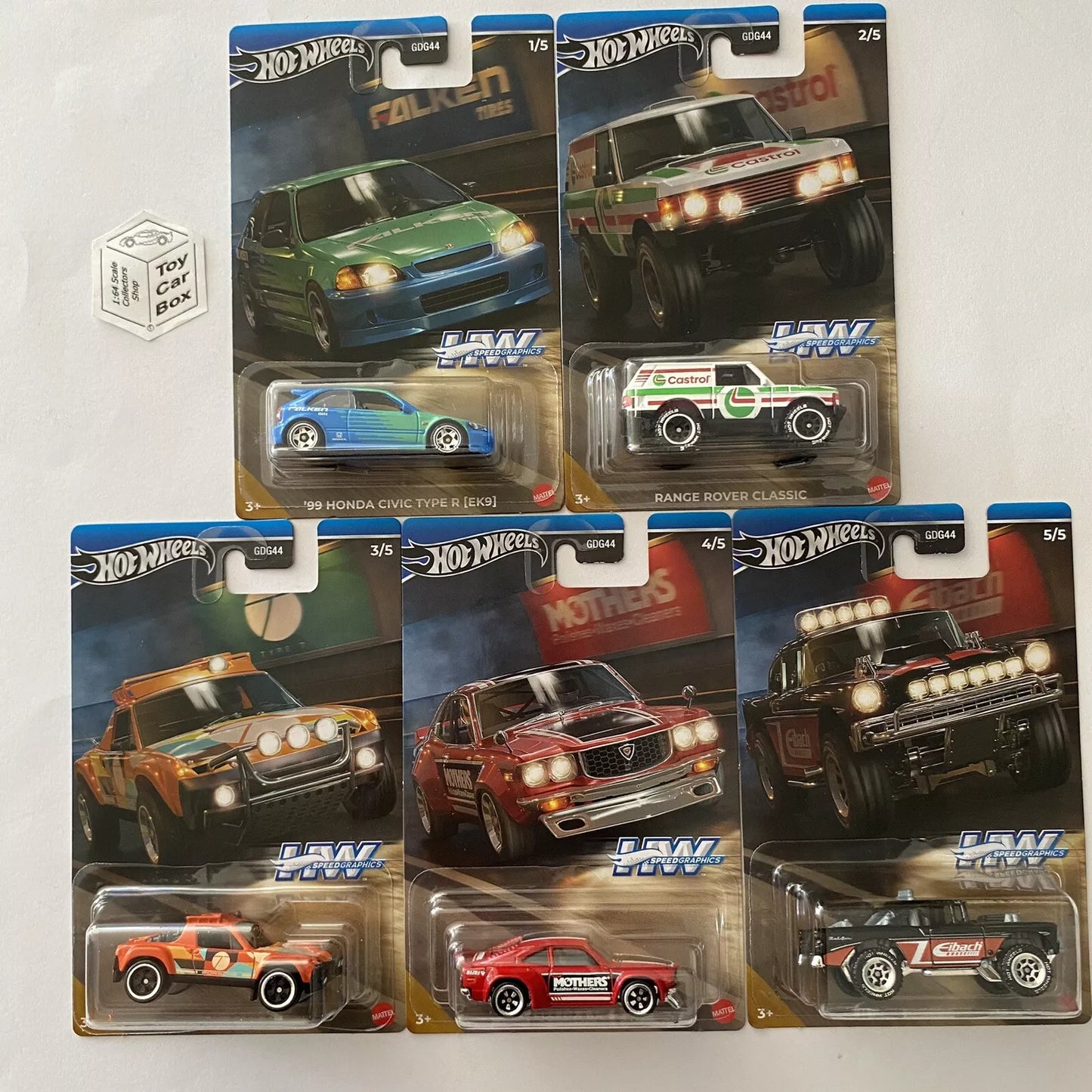 2024 HOT WHEELS - Speed Graphics 5 Car Set (Inc. RX3, Civic, 914 & Chevy) S25