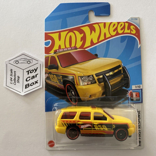 SALE - 2024 HOT WHEELS #57 - ‘07 Chevy Tahoe (Yellow #7 First Response - Long Card) Z75