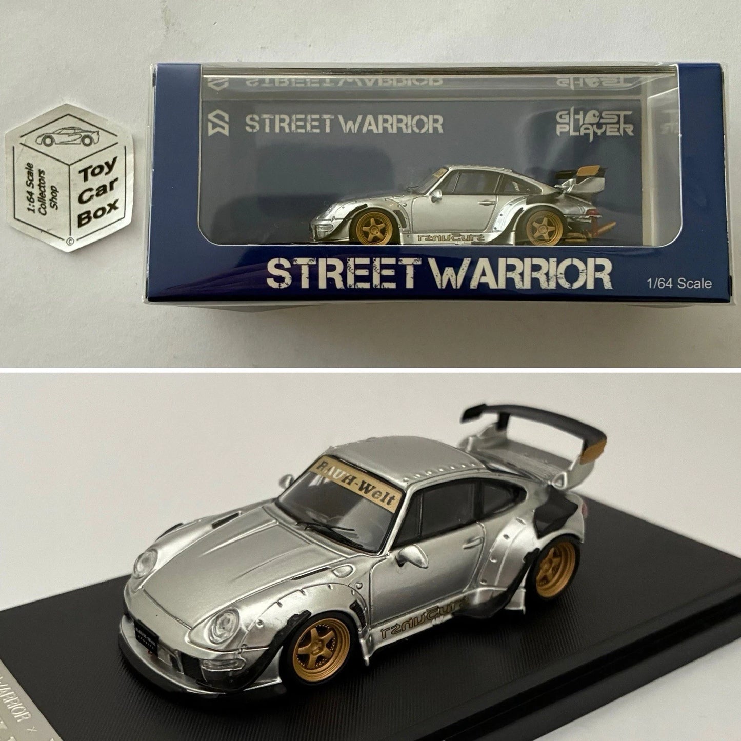 STREET WARRIOR - Porsche RWB 993 (Silver - 1/64 Scale - Display Case) V13g
