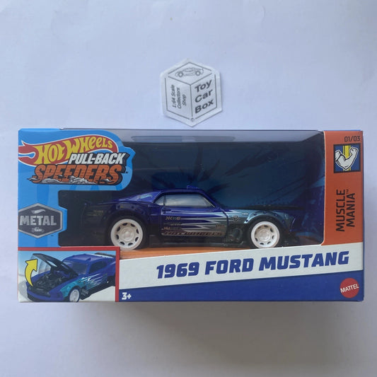 2025 HOT WHEELS 1:43* - 1969 Ford Mustang (Blue - Pull-back Speeders) J80