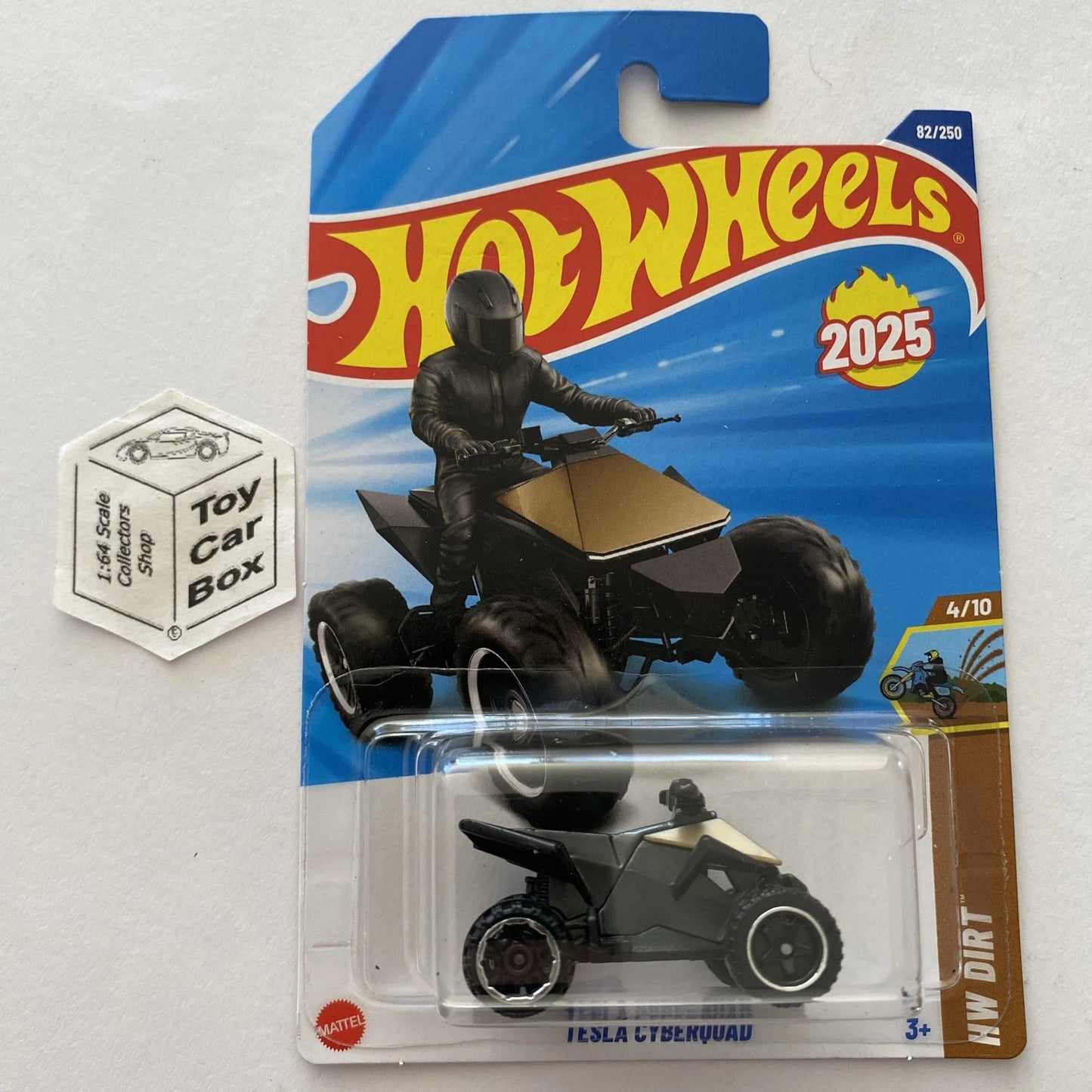 2025 HOT WHEELS #82 - Tesla Cyberquad (Recolour #4 HW Dirt - Long Card) A80