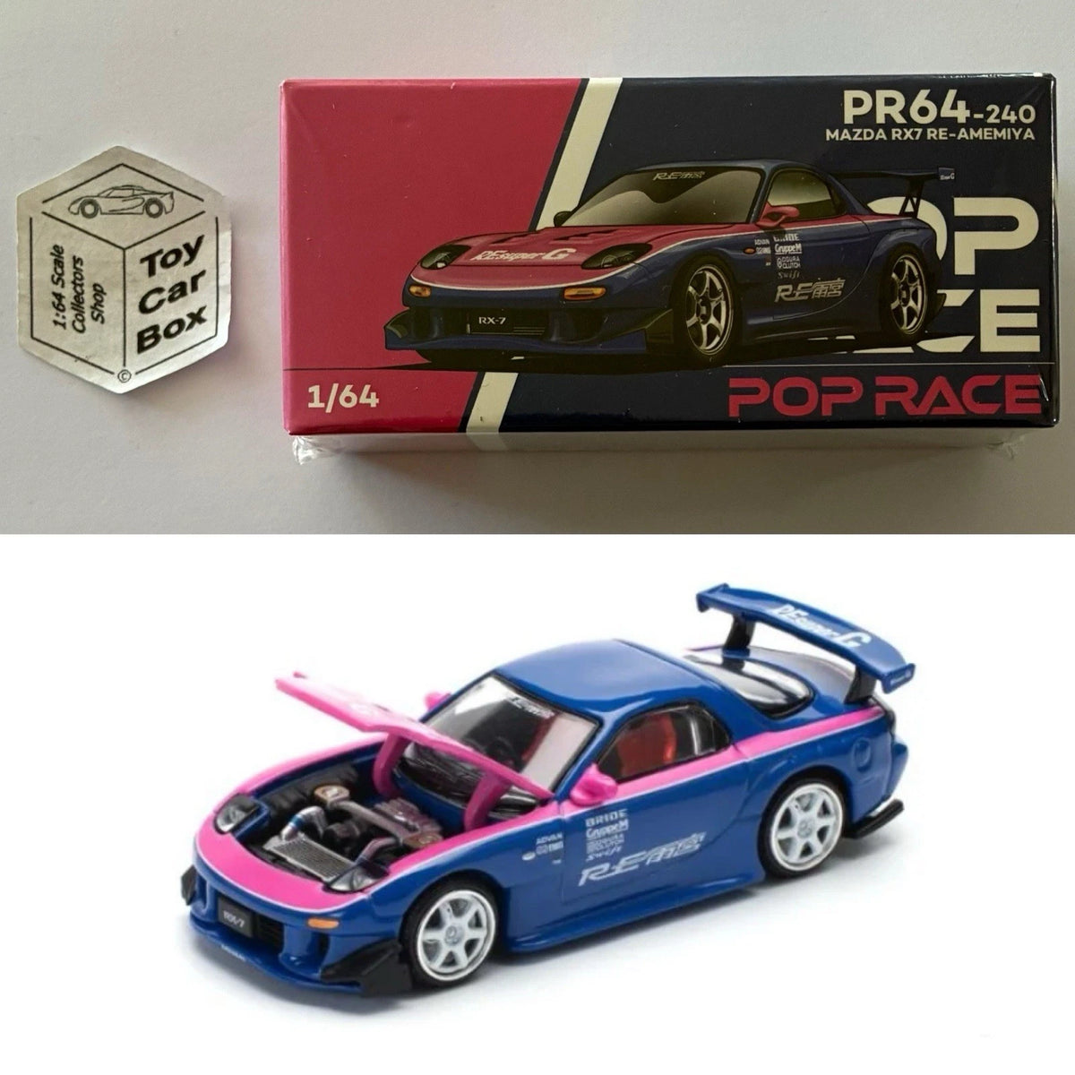 POP RACE - Mazda RX-7 Re-Amemiya (1:64 Blue / Pink #PR64-240 - Boxed) Q84g