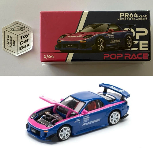 POP RACE - Mazda RX-7 Re-Amemiya (1:64 Blue / Pink #PR64-240 - Boxed) Q84g