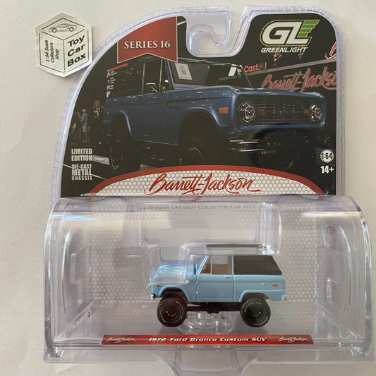 GREENLIGHT - 1972 Ford Bronco Custom SUV (Blue - Barrett Jackson Series 16) J38g