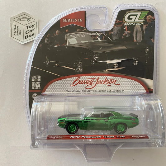 GREENLIGHT - 1970 Plymouth Cuda AAR (Green CHASE - Barrett Jackson S 16) J38g
