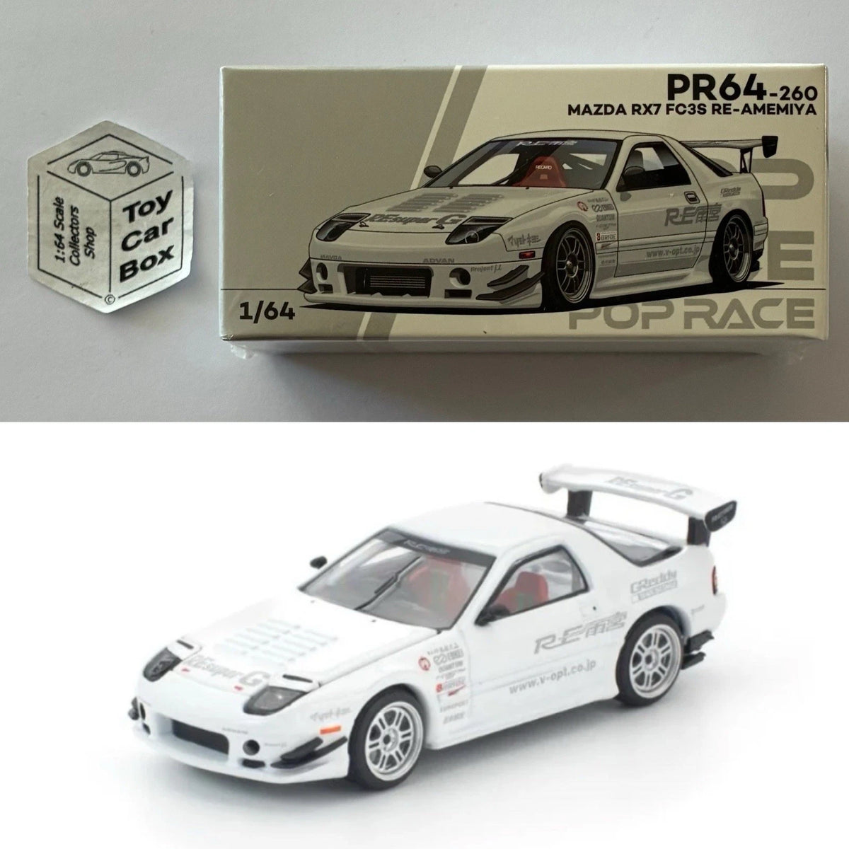POP RACE - Mazda RX-7 FC3S Re-Amemiya (1:64 White #PR64-260 - Boxed) Q84g