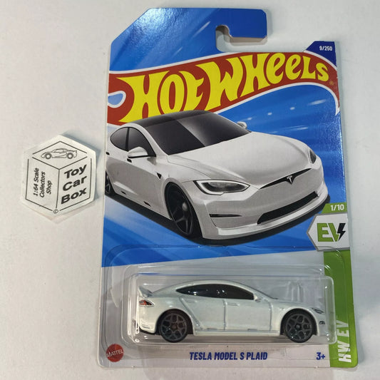 2025 HOT WHEELS #9 - Tesla Model S Plaid (White #1 HW EV - Long Card) A80