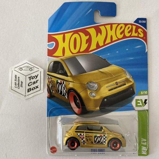 2025 HOT WHEELS #33 - Fiat 500e (Gold #3 HW EV - Long Card) A80