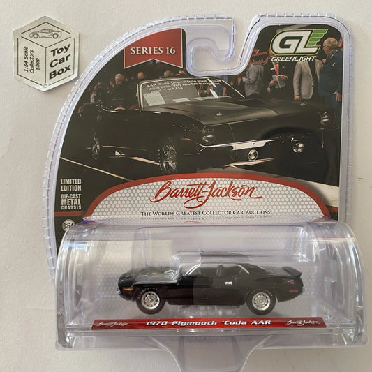 GREENLIGHT - 1970 Plymouth Cuda AAR (Black - Barrett Jackson Series 16) J38g