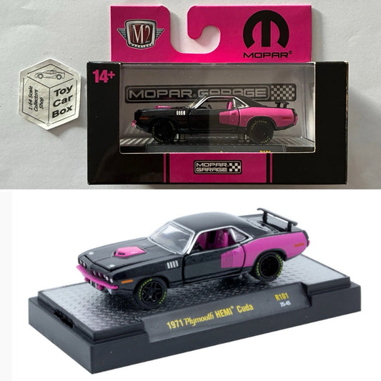 M2 MACHINES - 1971 Plymouth Hemi Cuda (Black & Pink - Auto Thentics R101) L92g