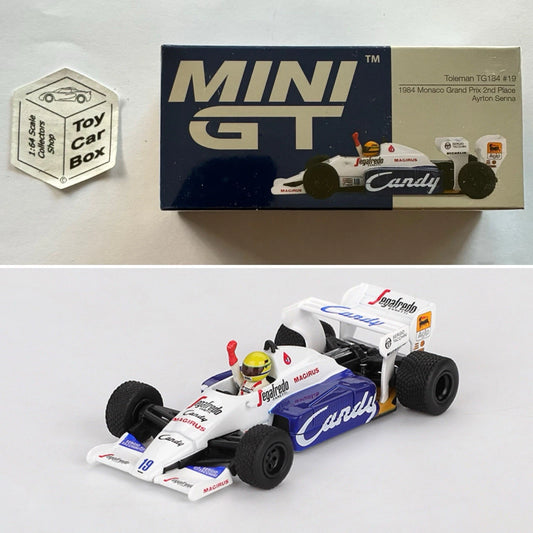 Mini GT #1118 - Toleman TG184 (F1 #19 Ayrton Senna - ‘84 Monaco Grand Prix) N50g