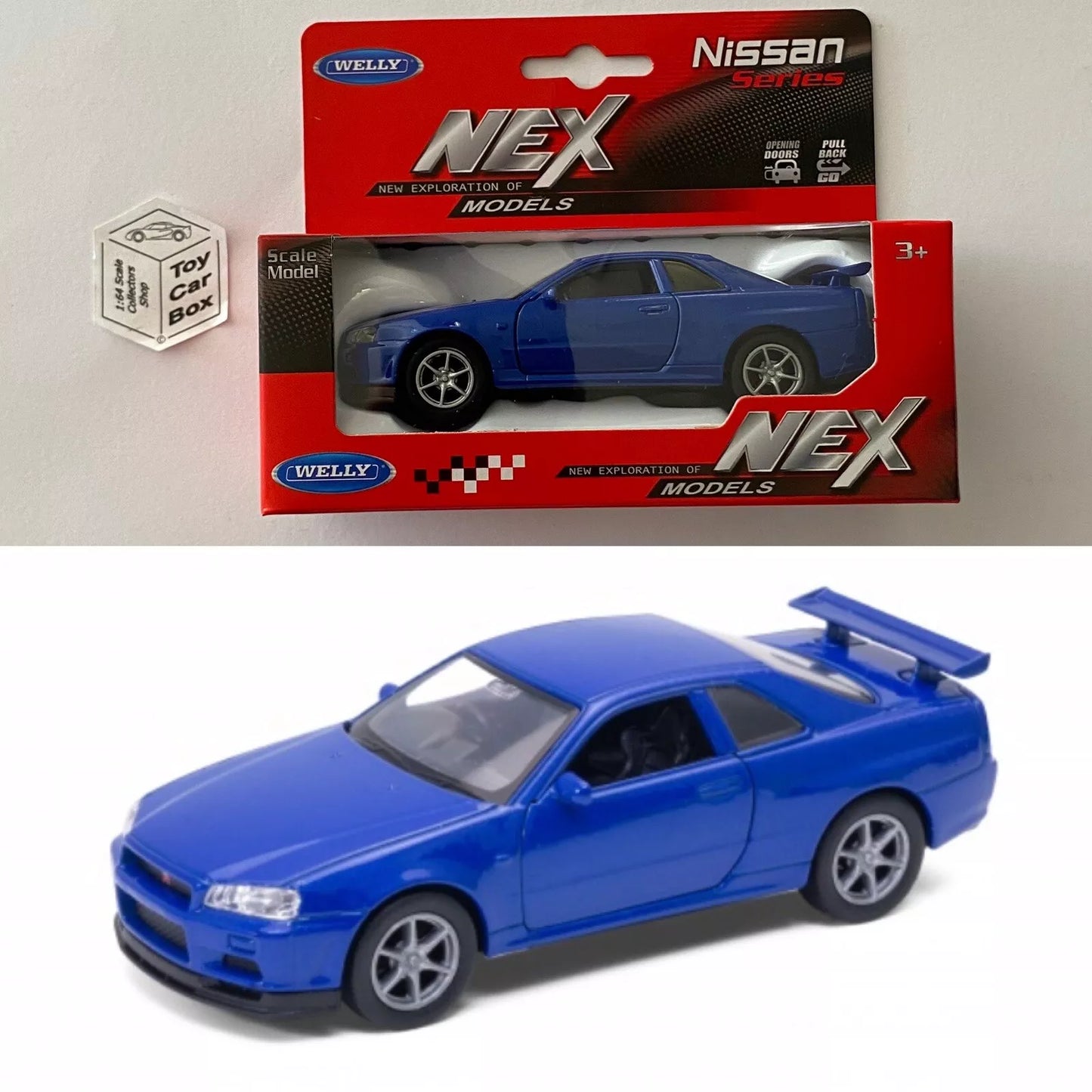 WELLY NEX 1/38 - Nissan Skyline R34 GT-R (Blue #43798 - Boxed) D67g