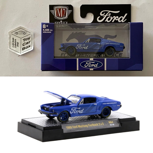 M2 MACHINES - 1968 Ford Mustang Fastback 2+2 (Blue - Detroit Muscle R64) L92g
