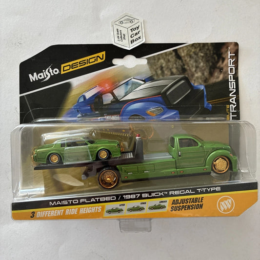 MAISTO 1/64 Transport - 1987 Buick Regal T-Type & Flatbed (Green) R98g