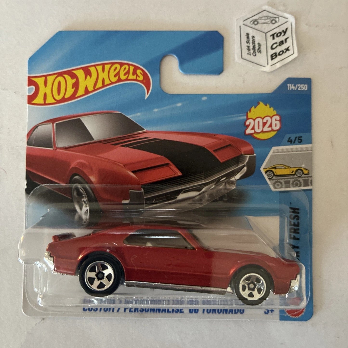 2026 HOT WHEELS #114 - Custom ‘66 Tornado (Red #4 Factory Fresh Short Card) B46g