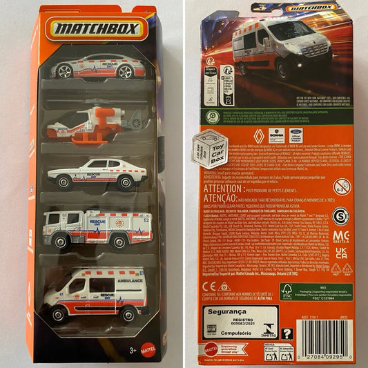 2025 MATCHBOX Rescue V 5 Pack (Inc. BMW M5, Capri, Scania Fire & Ambulance) M75
